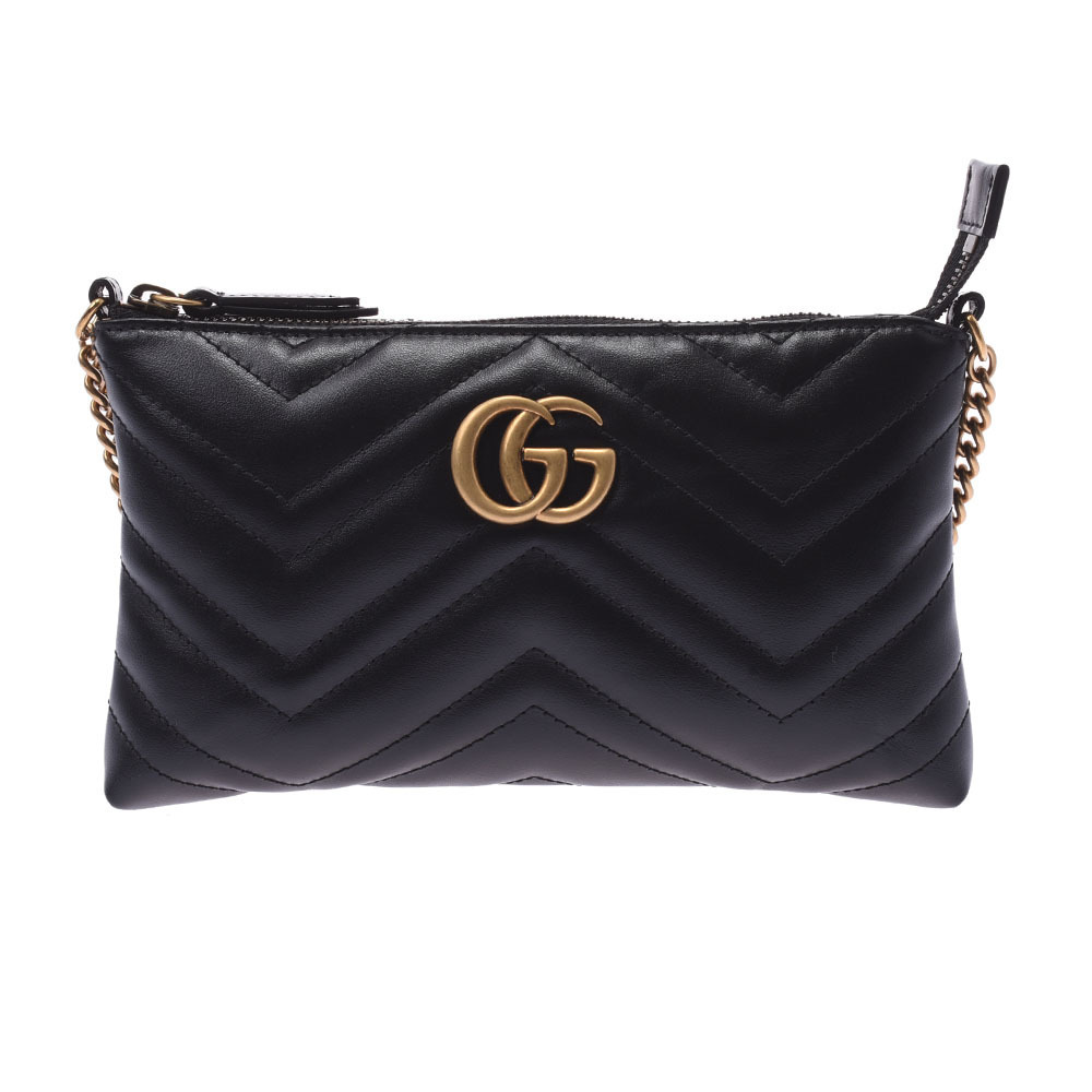 GUCCI GG Marmont Chain Wallet Bag Black Leather Shoulder